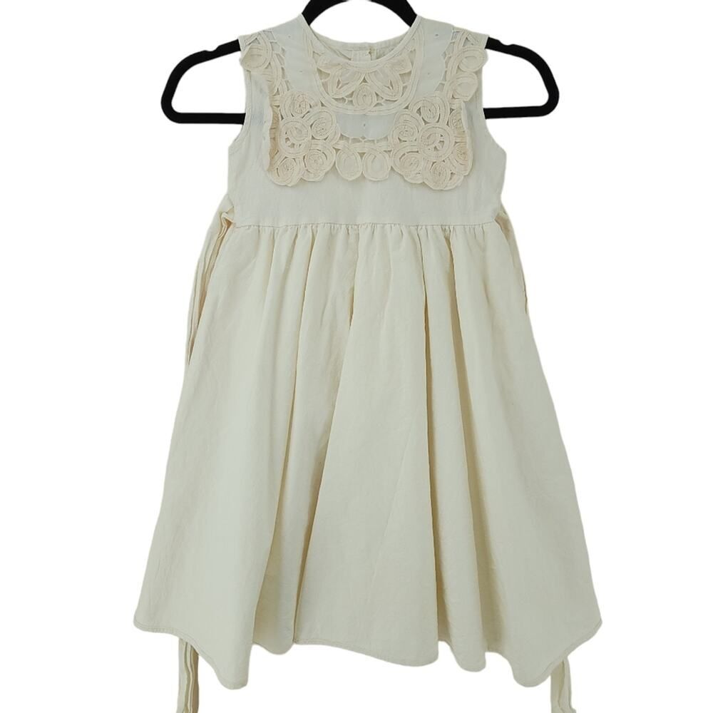 Vintage Girls Cream Prairie Cotton Dress Size 6/7